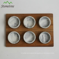 Natural marble stone kitchenware accessories with wooden bases